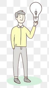 PNG Man holding lightbulb drawing cartoon sketch. AI generated Image by rawpixel.