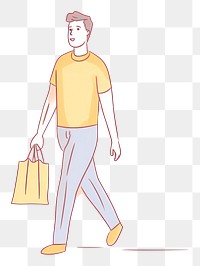PNG Man walking holding shopping bag cartoon drawing sketch. AI generated Image by rawpixel.