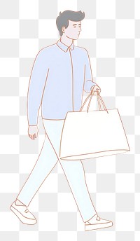 PNG Man walking holding shopping bag cartoon adult line. AI generated Image by rawpixel.