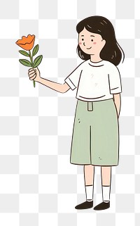 PNG Women holding flower cartoon creativity happiness. AI generated Image by rawpixel.