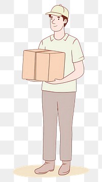 PNG Man wearing cap holding box cardboard cartoon adult. 