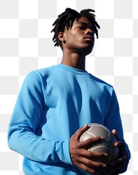 PNG Black young man with basketball football sports blue. AI generated Image by rawpixel.