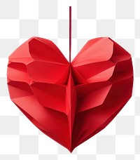 PNG Red paper shaped heart hanging from the top origami white background celebration. AI generated Image by rawpixel.