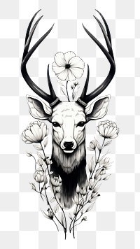 PNG Deer with a beautyful flower art drawing animal. AI generated Image by rawpixel.