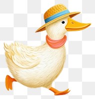 PNG Cute duck walking happy wearing straw hat animal bird beak. AI generated Image by rawpixel.