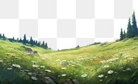 illustration of *scenery mountain meadow*, aesthetic, beautiful, sunny --ar 3:2