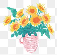 PNG Sunflower vase art painting plant. AI generated Image by rawpixel.