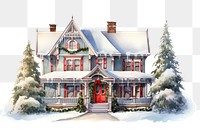 PNG Vintage House with Christmas tree house architecture christmas. AI generated Image by rawpixel.