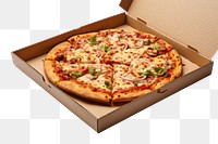 PNG  Open empty brown carton pizza box food dish white background. AI generated Image by rawpixel.