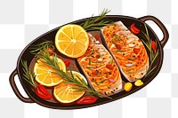 PNG  Grill pan with salmon fish steaks plate food meal. AI generated Image by rawpixel.