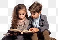 PNG  Boy and girl reading book publication child togetherness. AI generated Image by rawpixel.