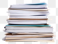PNG  Pile of documents and files white background publication paperwork. 