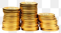 PNG Stack of golden bitcoins money white background investment. AI generated Image by rawpixel.