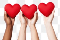 PNG A group of person hands holding red heart shaped white background togetherness celebration. AI generated Image by rawpixel.