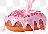 PNG Pink icing glaze flowing down sprinkles dessert donut. AI generated Image by rawpixel.