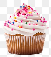 PNG Pink dripping frosting icing with colorful sprinkles cupcake dessert cream. AI generated Image by rawpixel.