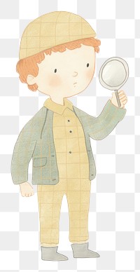 PNG Boy character holding magnifying glass portrait drawing sketch. AI generated Image by rawpixel.