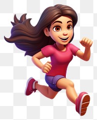 PNG Woman running cartoon white background determination. AI generated Image by rawpixel.