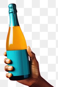 PNG  Champagne bottle with hands drink holding wine. AI generated Image by rawpixel.