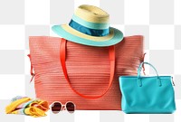 PNG Bag with accessories and beach stuff handbag purse white background. AI generated Image by rawpixel.