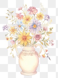 PNG Flower vase painting pattern drawing. 