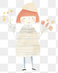 PNG Girl character holding flowers drawing sketch art. AI generated Image by rawpixel.