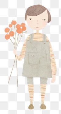 PNG Girl character holding flowers child white background creativity. AI generated Image by rawpixel.