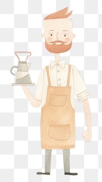 PNG Barista character apron white background happiness. 