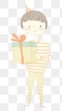 PNG Boy character holding gift box drawing sketch art. 