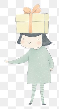 PNG Girl character holding gift box drawing sketch child. AI generated Image by rawpixel.
