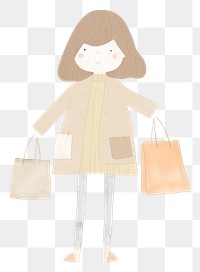 PNG Girl character shopping bag handbag white background. AI generated Image by rawpixel.