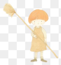 PNG Kid character holding broomstick cleaning white background creativity. AI generated Image by rawpixel.