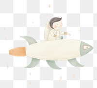 PNG Kid character riding on rocket drawing sketch illustrated. AI generated Image by rawpixel.