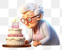 PNG Grandma blowing cake birthday dessert glasses. AI generated Image by rawpixel.