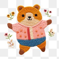 PNG Bear dancing embroidery textile pattern. 