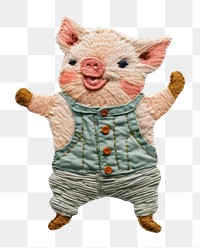 PNG Pig dancing embroidery textile pattern. AI generated Image by rawpixel.