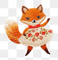 PNG Red fox dancing embroidery pattern textile. 