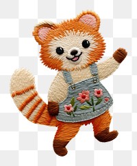 PNG Red panda dancing embroidery textile pattern. 