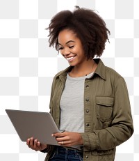 PNG African american student laptop computer portrait. AI generated Image by rawpixel.