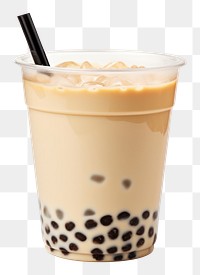 PNG Boba tea in a glass drink white background refreshment. AI generated Image by rawpixel.