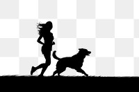 PNG  Woman running dog backlighting silhouette. AI generated Image by rawpixel.