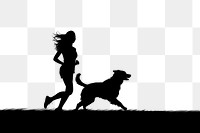 PNG Woman running dog backlighting silhouette. 