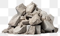 PNG  Pile of broken concrete rubble rock white background. AI generated Image by rawpixel.
