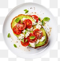 PNG  Avocado toast plate tomato food. AI generated Image by rawpixel.