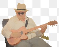 PNG Chubby old man playing guitar painting art musician. 