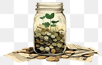 PNG A glass jar filled with coins and a plant money herb investment. AI generated Image by rawpixel.