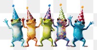 PNG Dancing frogs with birthday party hat white background representation togetherness. 