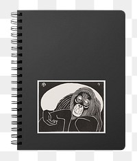 Black spiral notebook flat lay, transparent background