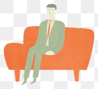 PNG Man sitting on a sofa furniture armchair representation. AI generated Image by rawpixel.