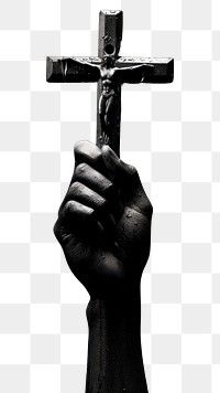 PNG A hand praying with a cross black catholicism monochrome. AI generated Image by rawpixel.